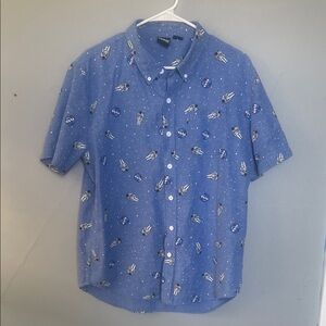 Mad Engine men’s large NASA space print button down short sleeve shirt
